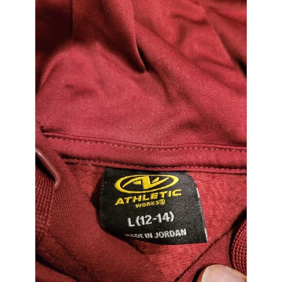 Athletic Works Hoodie Boys L 12-14 Burgundy Pullover Hooded Pocket Sweatshirt - Picture 2 of 4